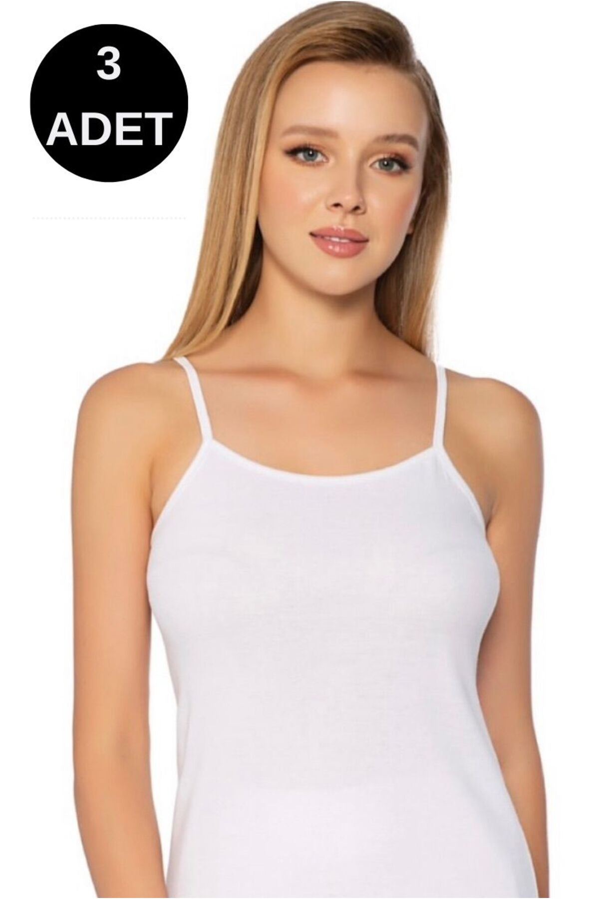 3008 KADIN İP ASKILI RİBANA ATLET 3'LÜ PAKET-BEYAZ