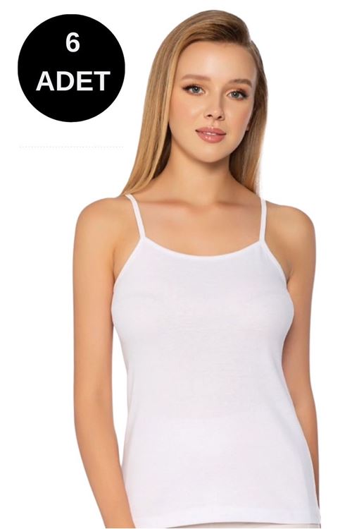 3008 GÜMÜŞ İP ASKILI KADIN ATLET BEYAZ - 6’LI PAKET