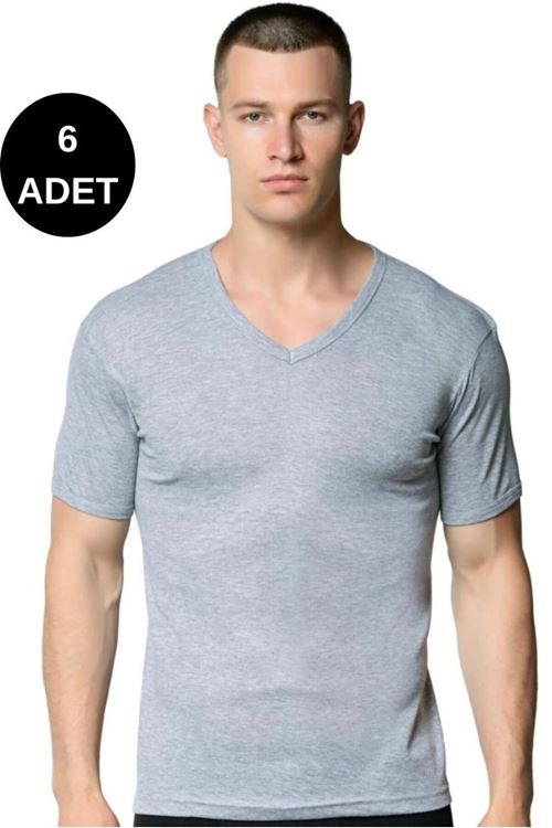 RİBANA V YAKA SPOR KOLLU FANİLA 6'LI PAKET-GÜMÜŞ 4051