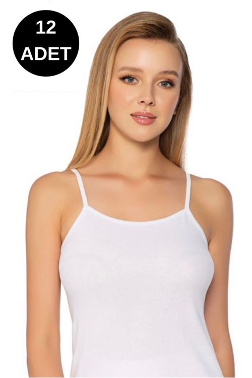 3008 KADIN İP ASKI RİBANA ATLET 12'Lİ PAKET-BEYAZ